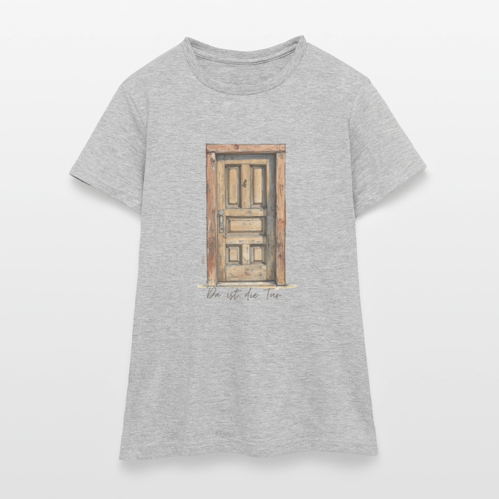 Da ist die Tür Sketch - Frauen T-Shirt - Grau meliert