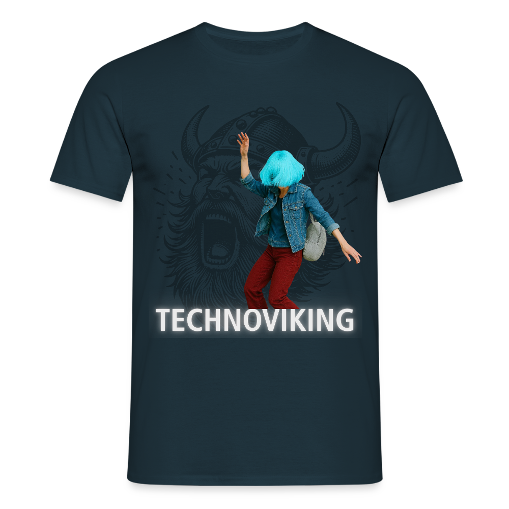 Technoviking protects blue haired girl - Männer T-Shirt - Navy
