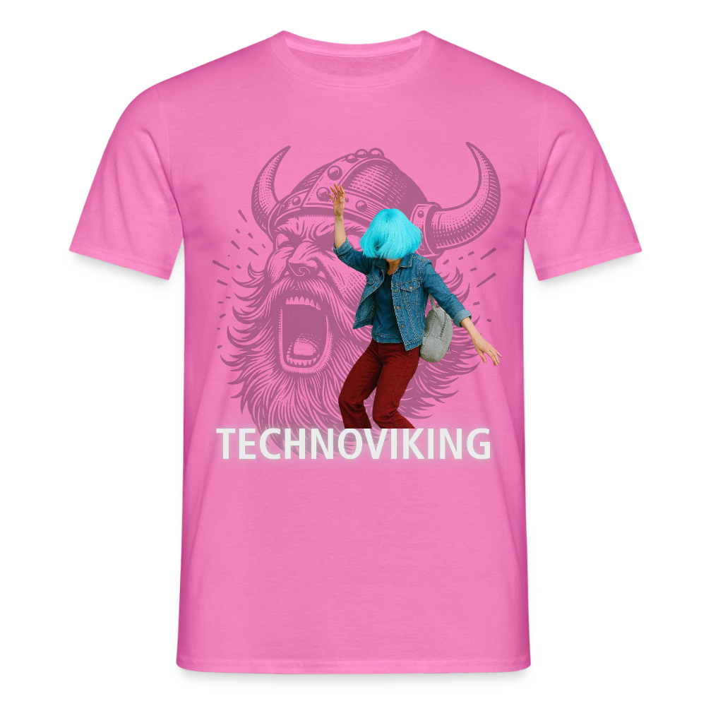Technoviking protects blue haired girl - Männer T-Shirt - Pink