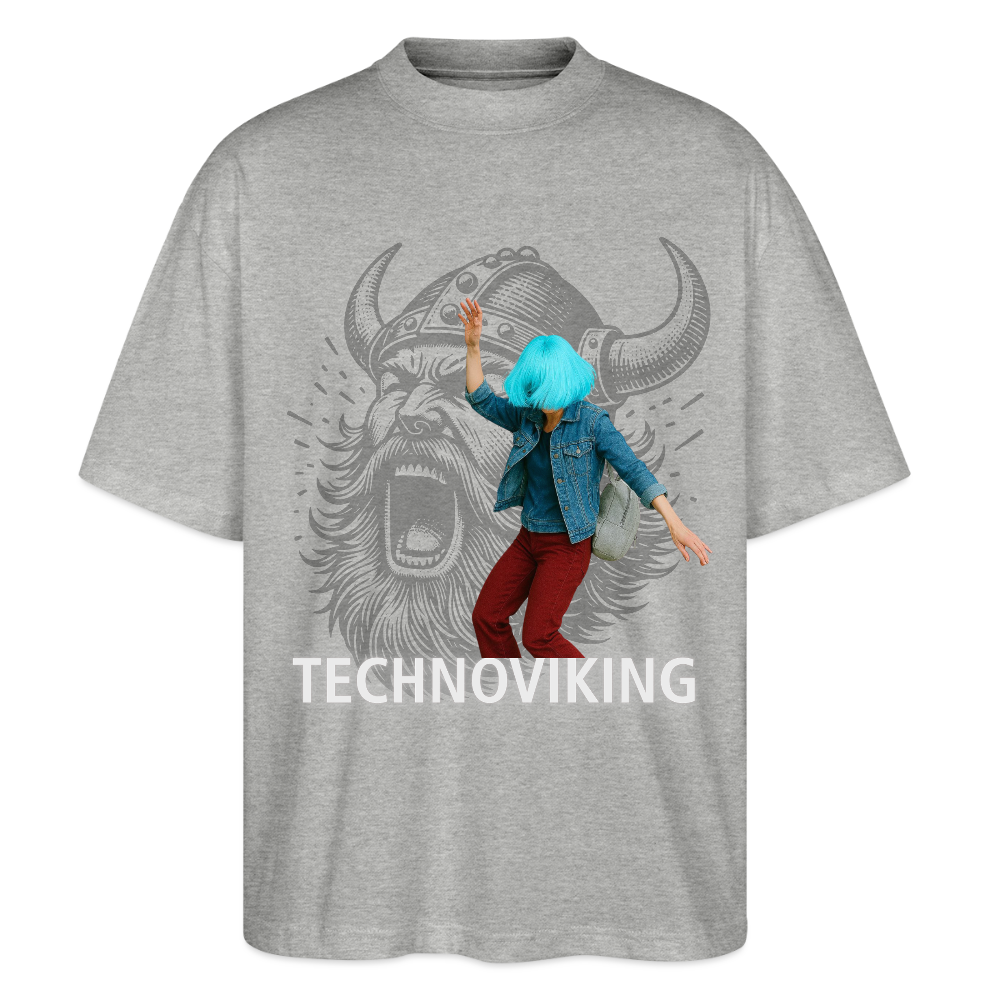 Technoviking protects blue haired girl - Stanley/Stella Oversized Unisex Bio T-Shirt Blaster - Grau meliert