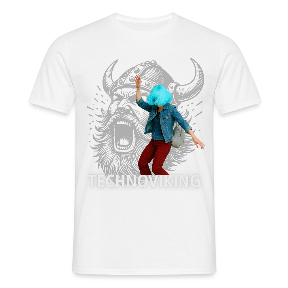 Technoviking protects blue haired girl - Männer T-Shirt - Weiß