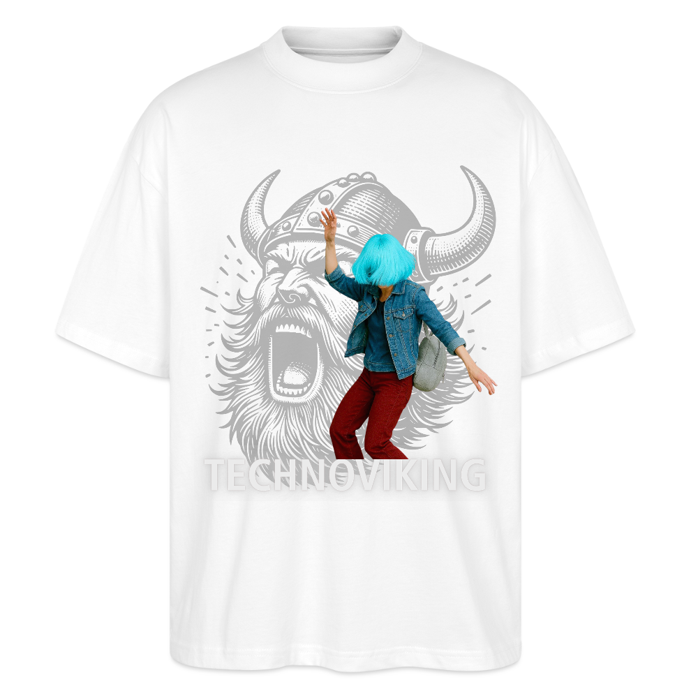 Technoviking protects blue haired girl - Stanley/Stella Oversized Unisex Bio T-Shirt Blaster - Weiß