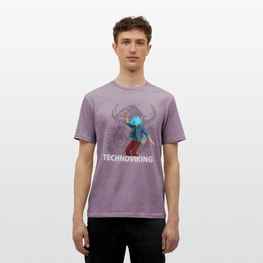Technoviking protects blue haired girl - Männer T-Shirt - Lilagrau