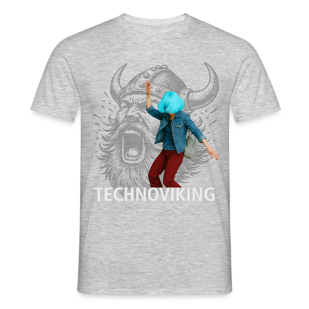 Technoviking protects blue haired girl - Männer T-Shirt - Grau meliert
