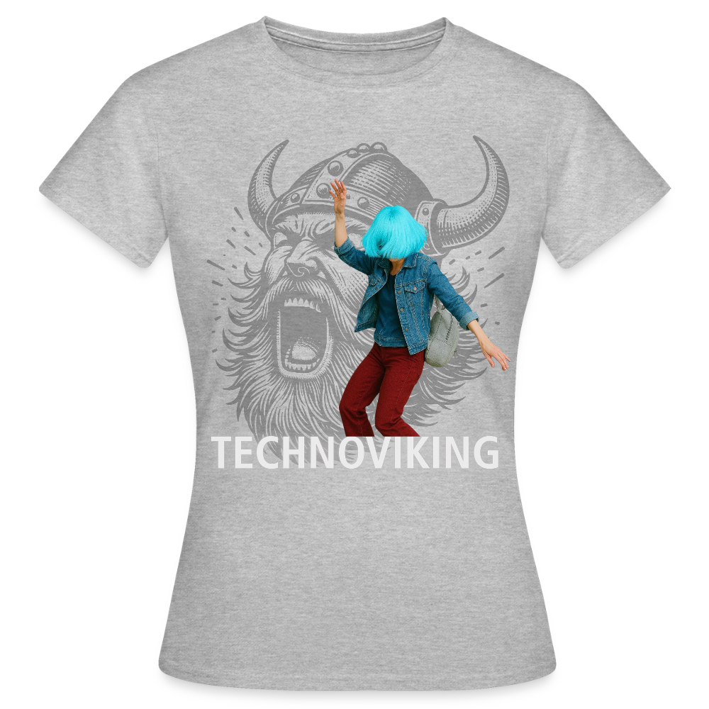 Technoviking protects blue haired girl - Frauen T-Shirt - Grau meliert