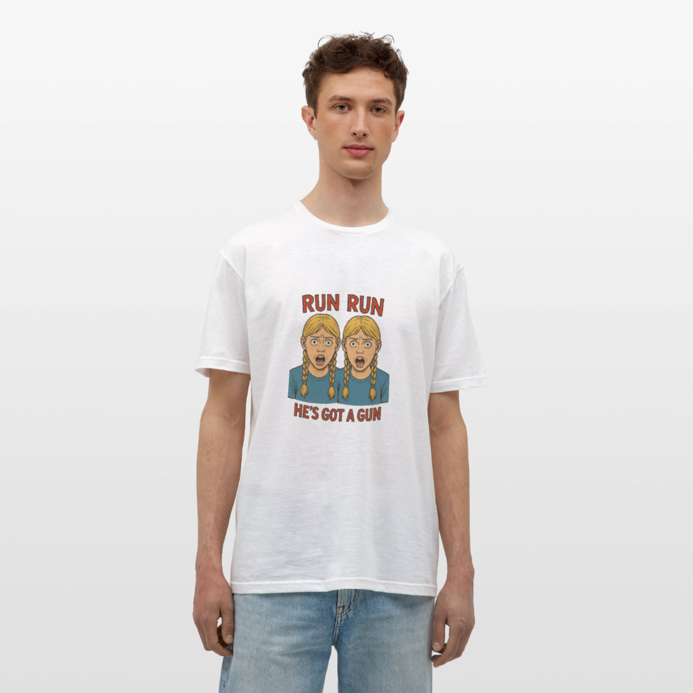 Zwillinge - run he´s got a gun - Männer T-Shirt - Weiß
