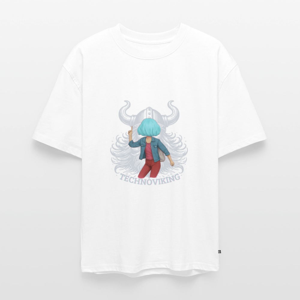 Technoviking protects blue haired girl - Unisex Oversized Bio T-Shirt - Weiß