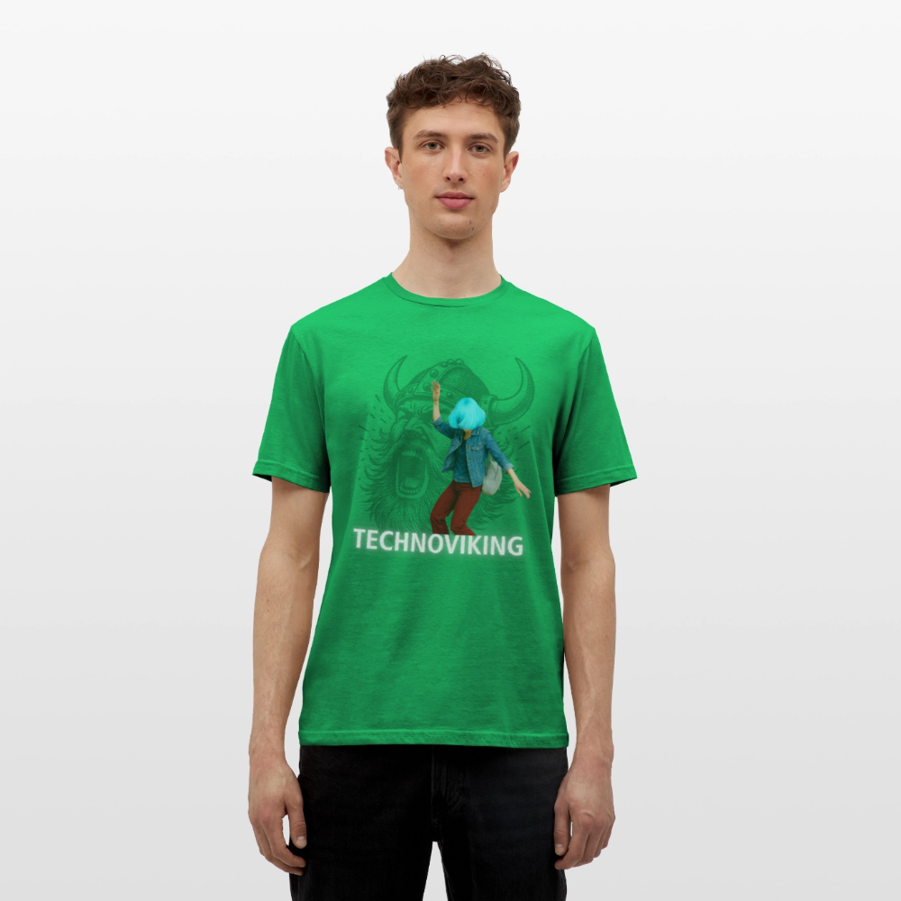 Technoviking protects blue haired girl - Männer T-Shirt - Kelly Green