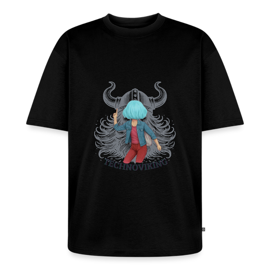 Technoviking protects blue haired girl - Unisex Oversized Bio T-Shirt - Schwarz