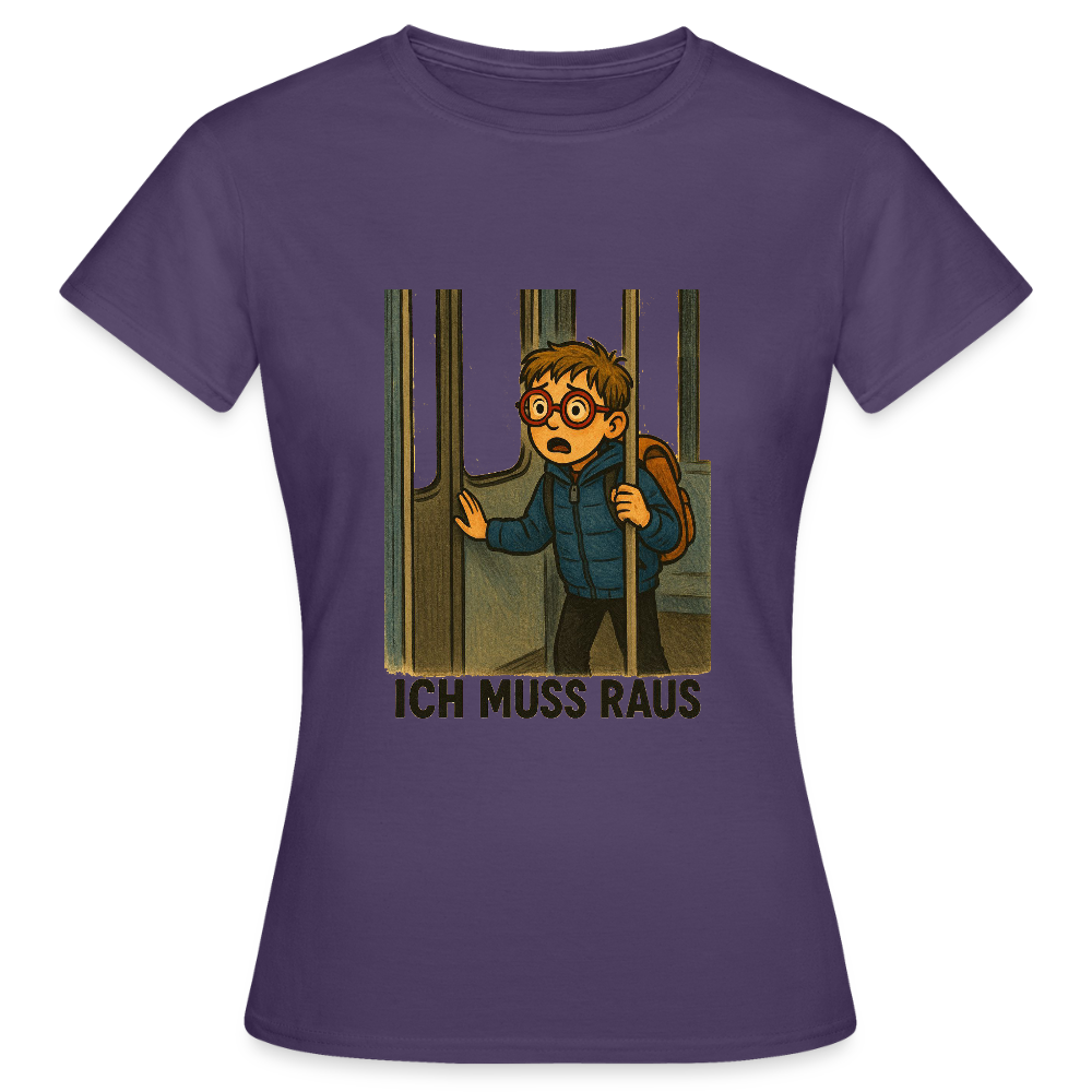 Junge im Bus ich muss raus - Frauen T-Shirt - Dunkellila