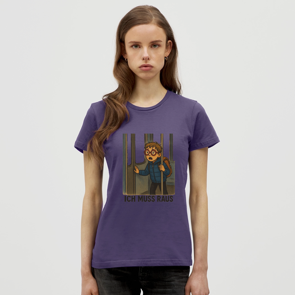Junge im Bus ich muss raus - Frauen T-Shirt - Dunkellila
