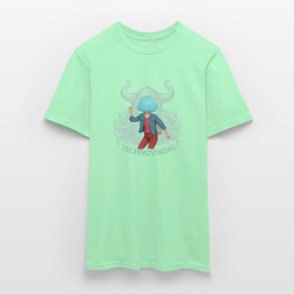 Technoviking protects blue haired girl - Männer T-Shirt - Mintgrün