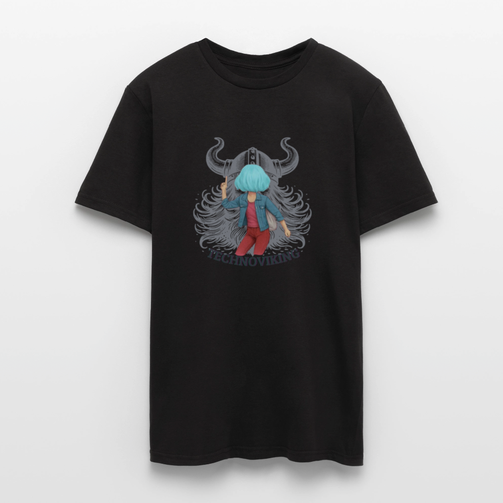 Technoviking protects blue haired girl - Männer T-Shirt - Schwarz