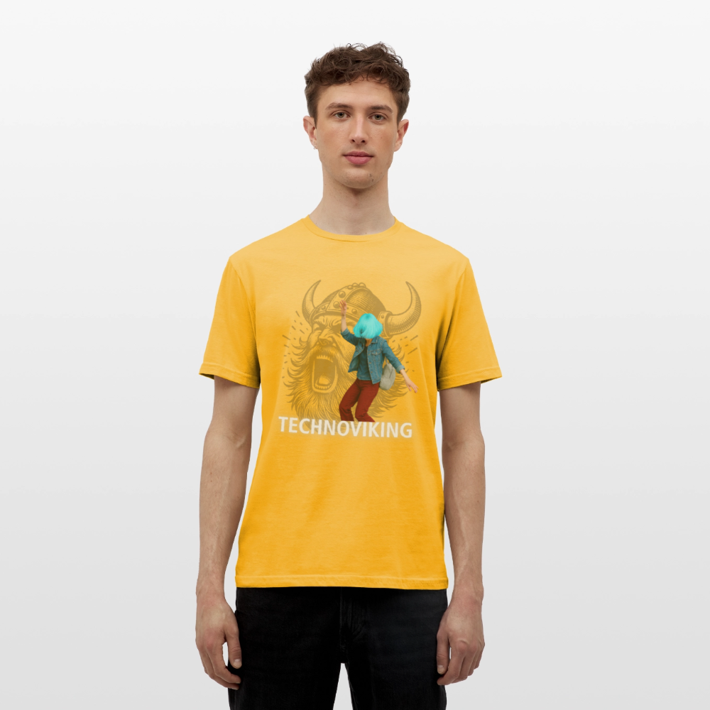 Technoviking protects blue haired girl - Männer T-Shirt - Gelb