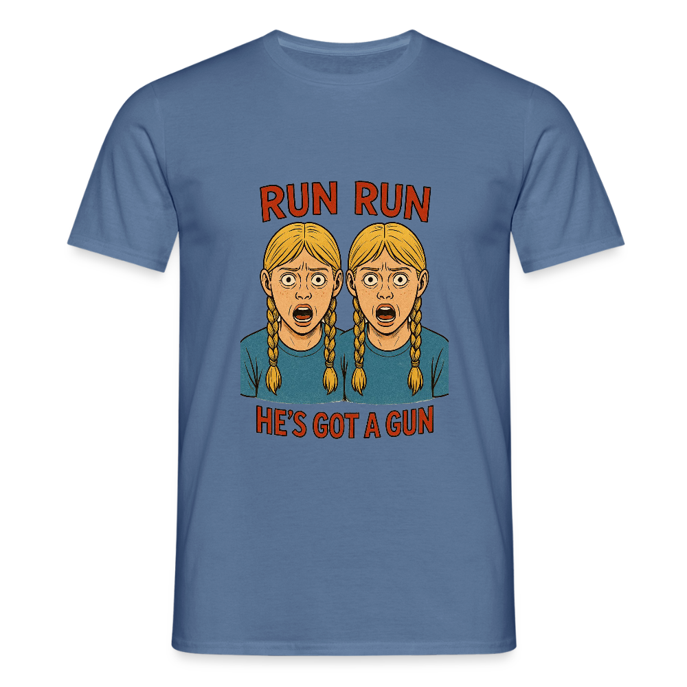 Zwillinge - run he´s got a gun - Männer T-Shirt - Taubenblau 
