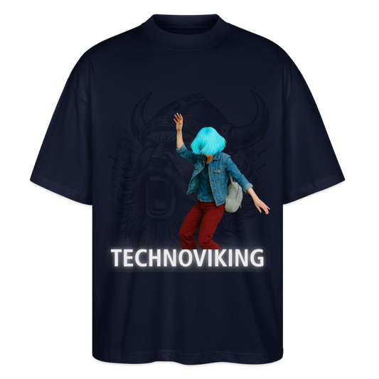 Technoviking protects blue haired girl - Stanley/Stella Oversized Unisex Bio T-Shirt Blaster - Navy
