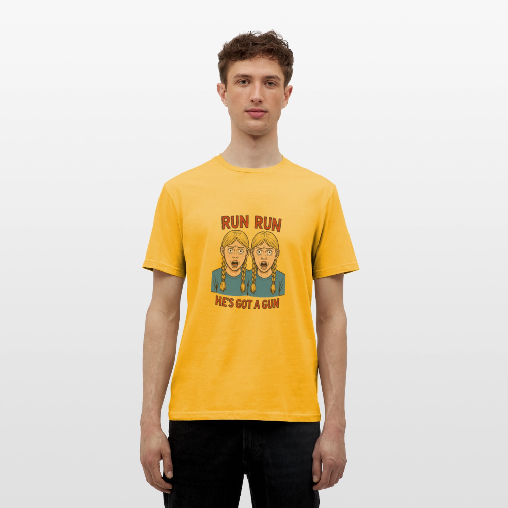 Zwillinge - run he´s got a gun - Männer T-Shirt - Gelb