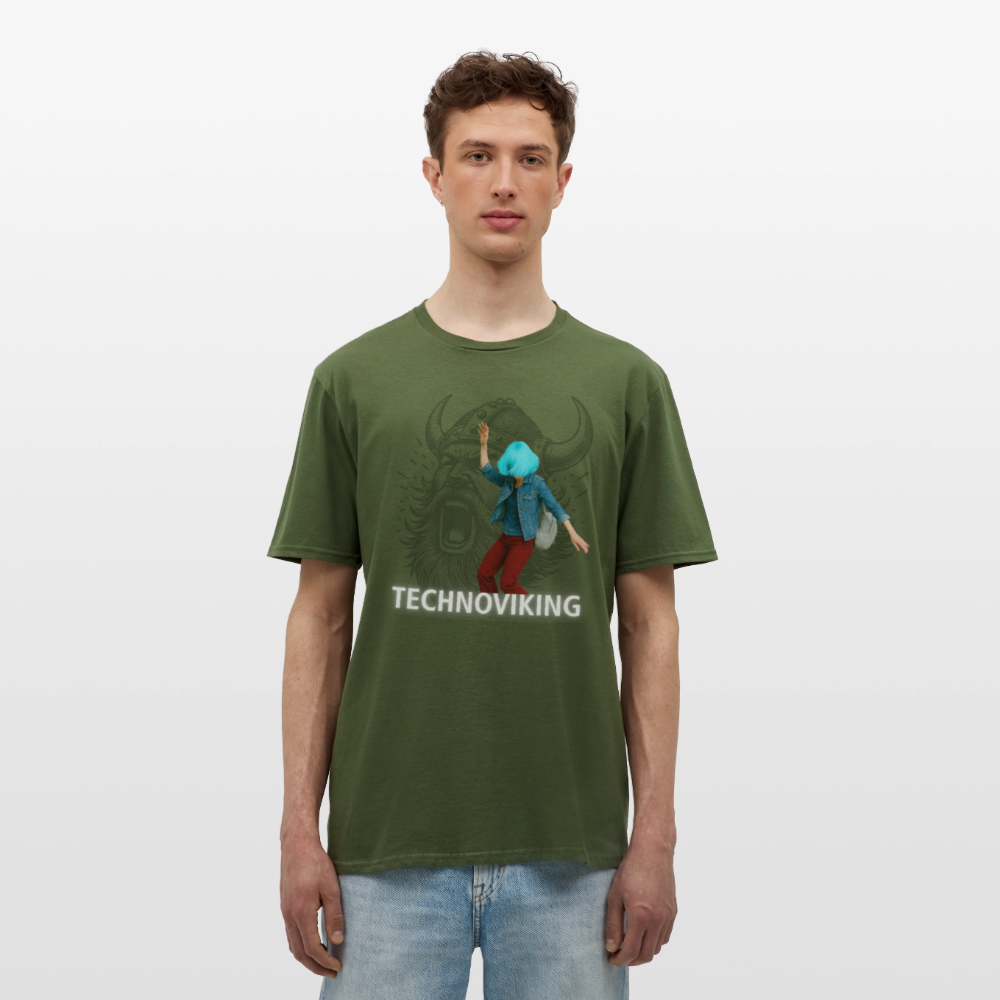 Technoviking protects blue haired girl - Männer T-Shirt - Militärgrün