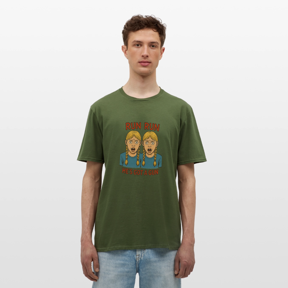 Zwillinge - run he´s got a gun - Männer T-Shirt - Militärgrün