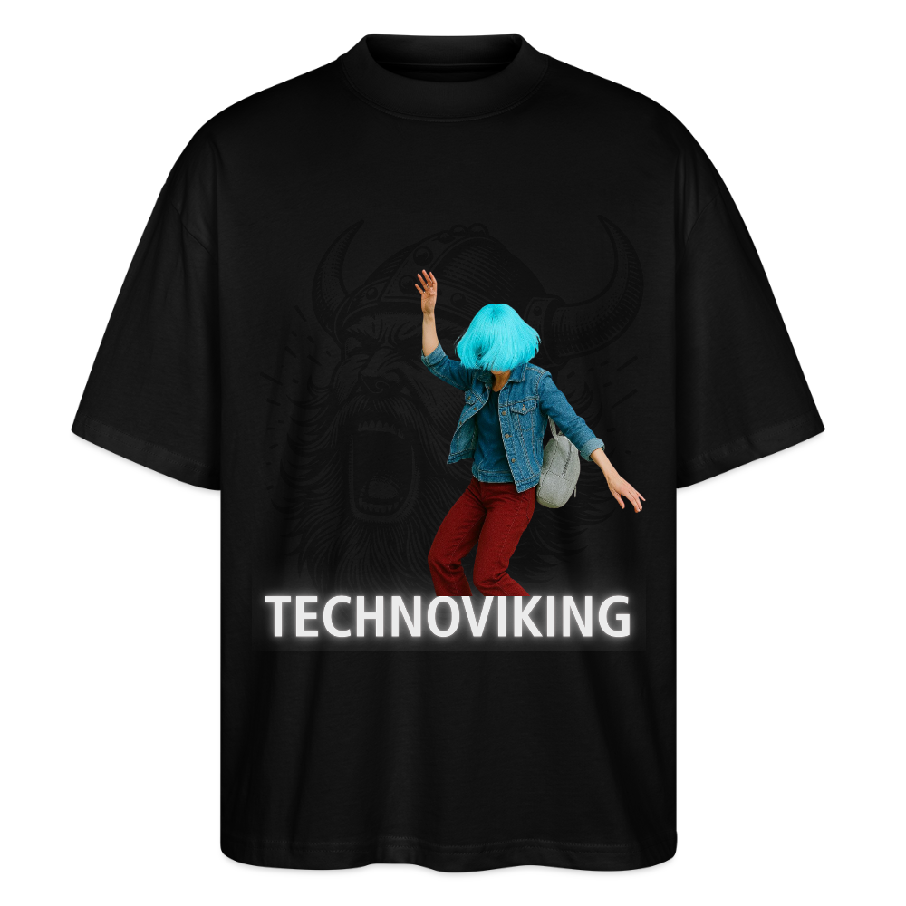 Technoviking protects blue haired girl - Stanley/Stella Oversized Unisex Bio T-Shirt Blaster - Schwarz