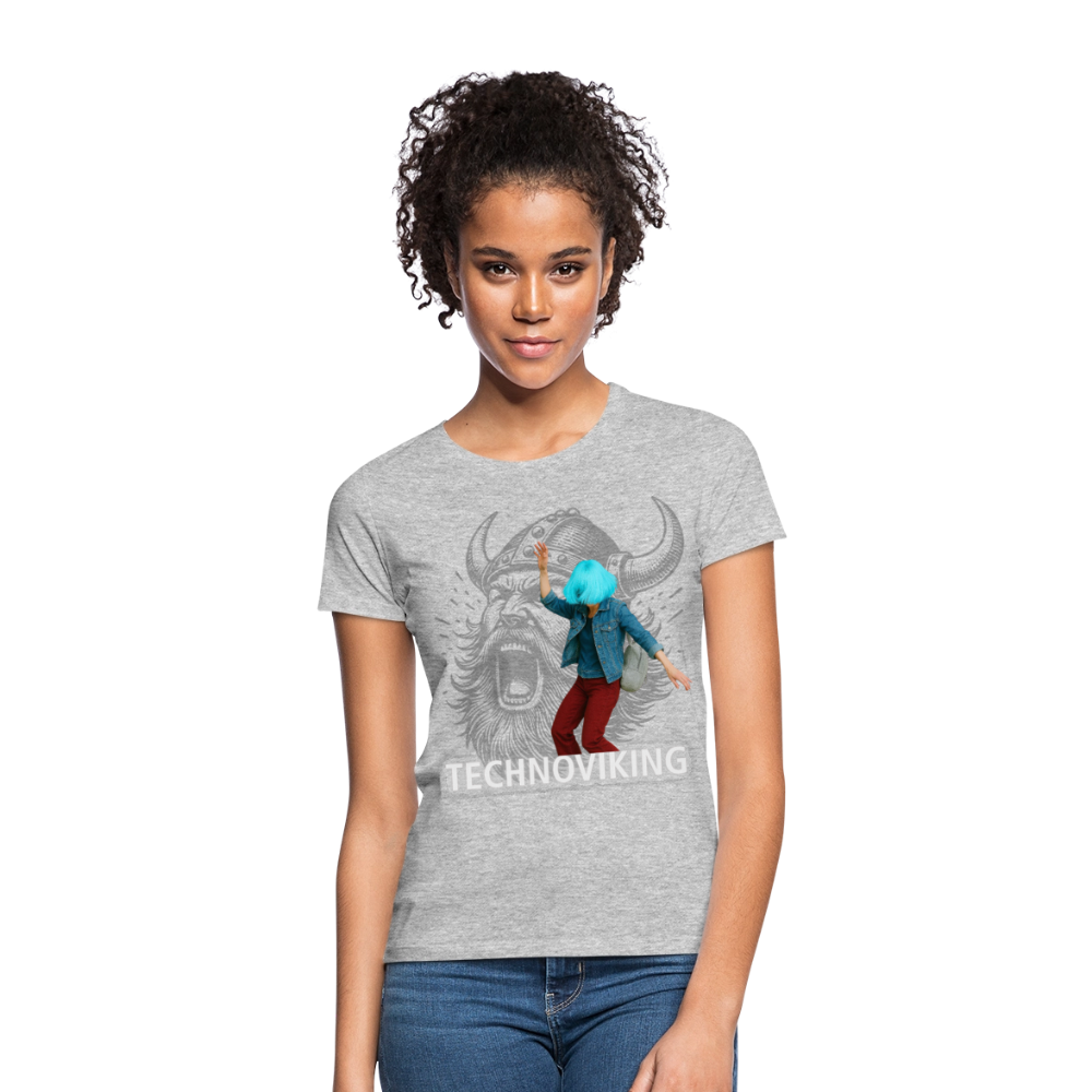 Technoviking protects blue haired girl - Frauen T-Shirt - Grau meliert