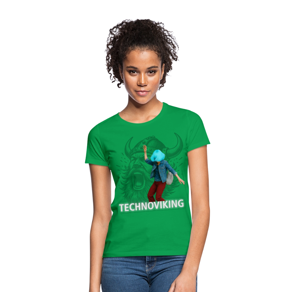 Technoviking protects blue haired girl - Frauen T-Shirt - Kelly Green