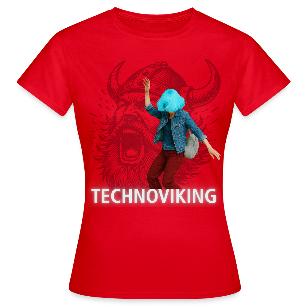 Technoviking protects blue haired girl - Frauen T-Shirt - Rot