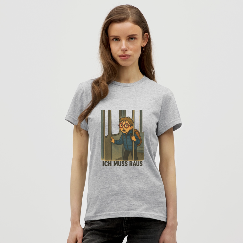 Junge im Bus ich muss raus - Frauen T-Shirt - Grau meliert