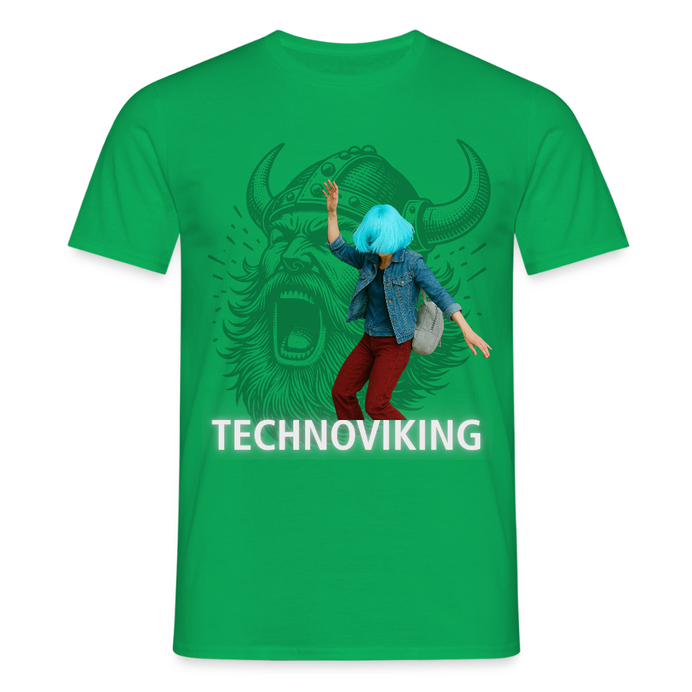 Technoviking protects blue haired girl - Männer T-Shirt - Kelly Green