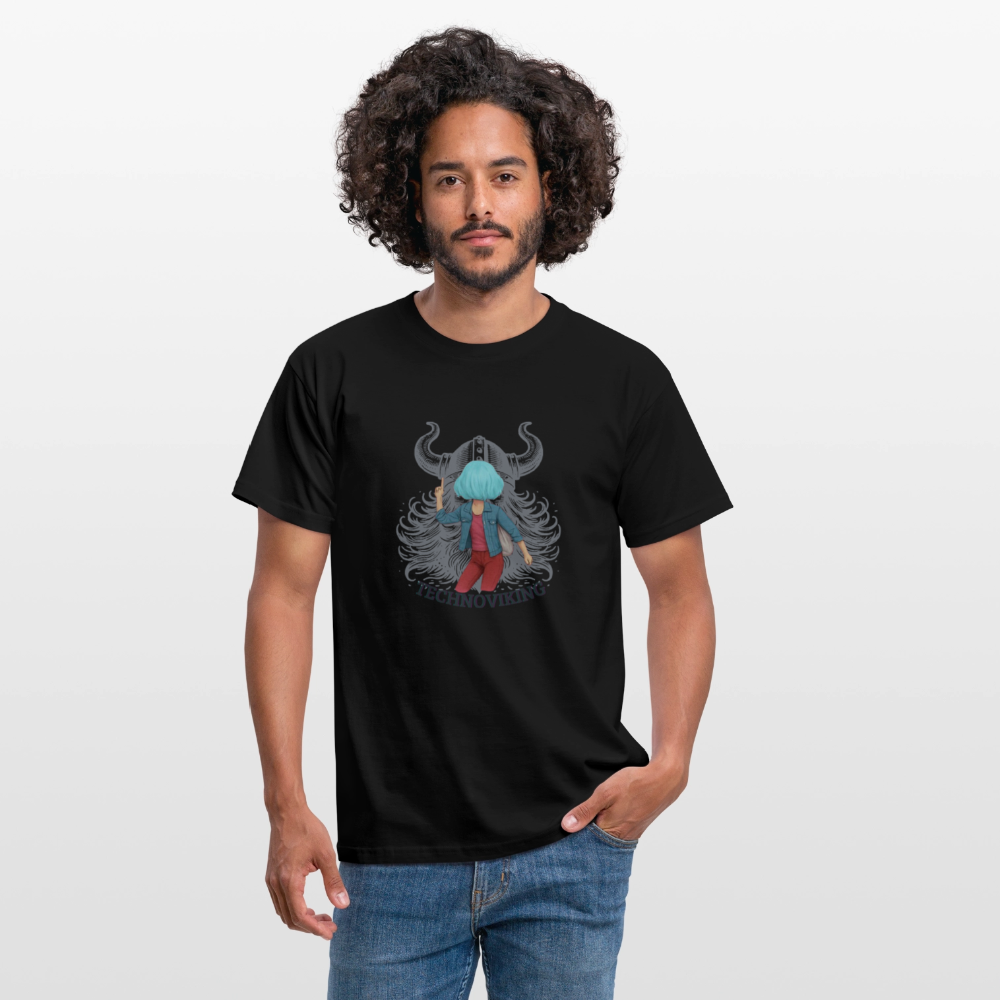 Technoviking protects blue haired girl - Männer T-Shirt - Schwarz