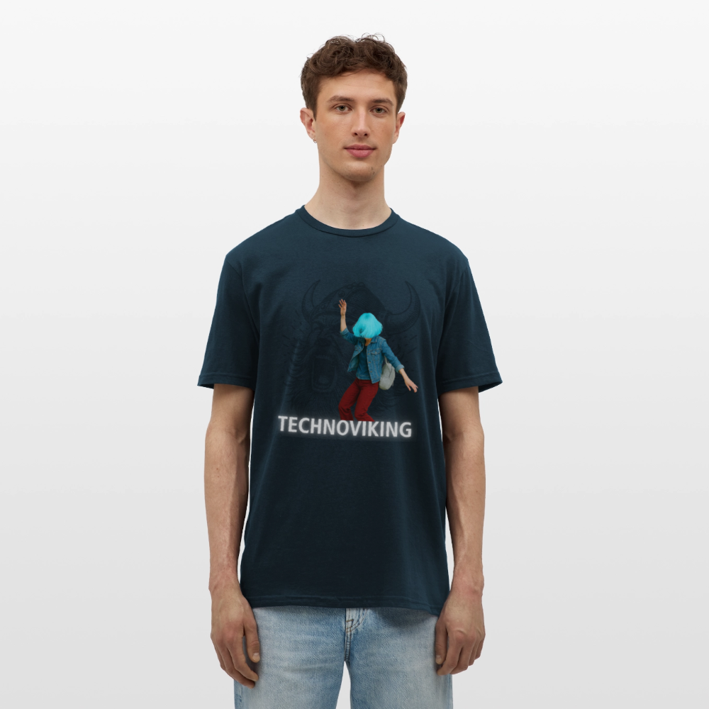 Technoviking protects blue haired girl - Männer T-Shirt - Navy