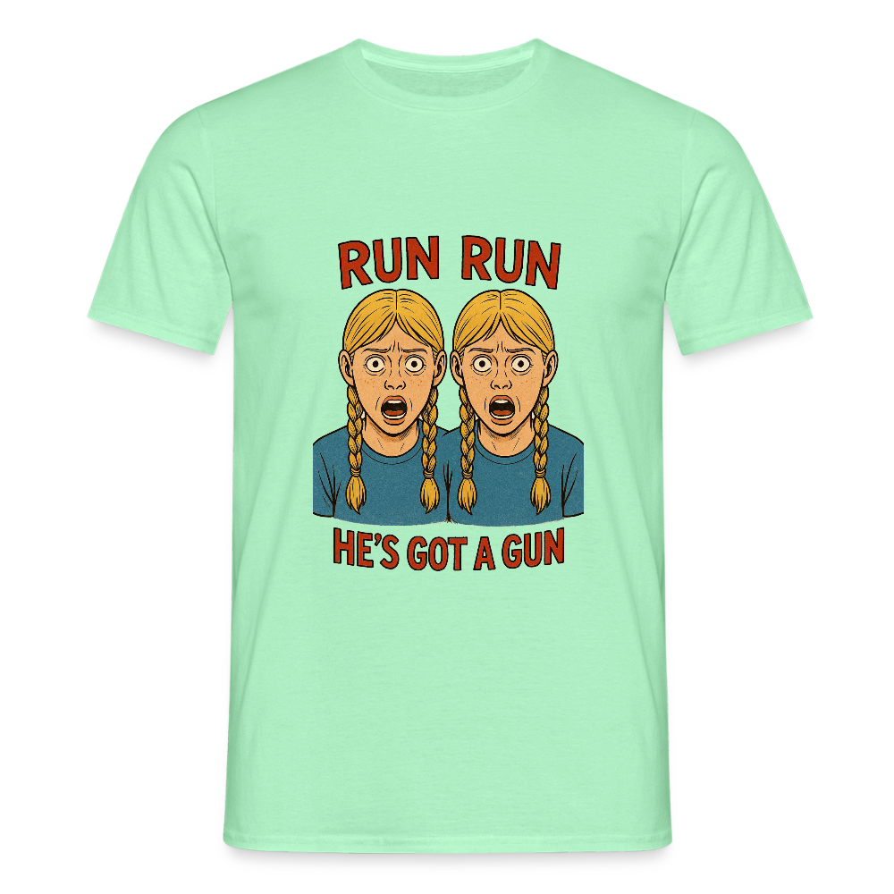 Zwillinge - run he´s got a gun - Männer T-Shirt - Mintgrün