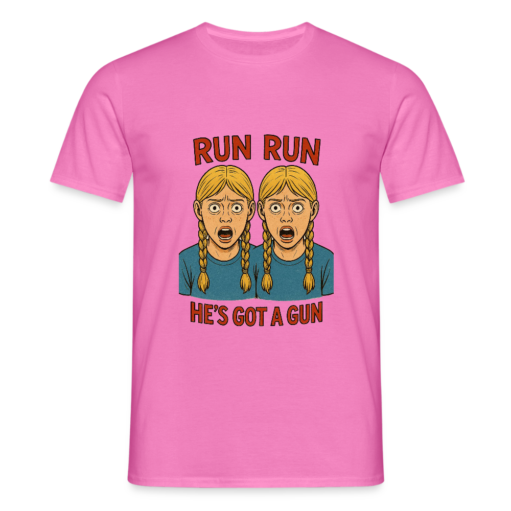 Zwillinge - run he´s got a gun - Männer T-Shirt - Pink