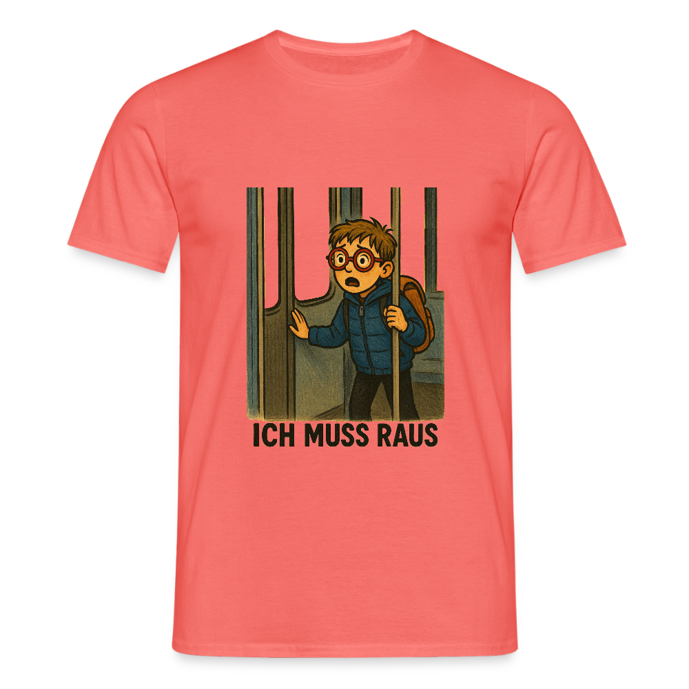 Junge im Bus ich muss raus - Männer T-Shirt - Koralle