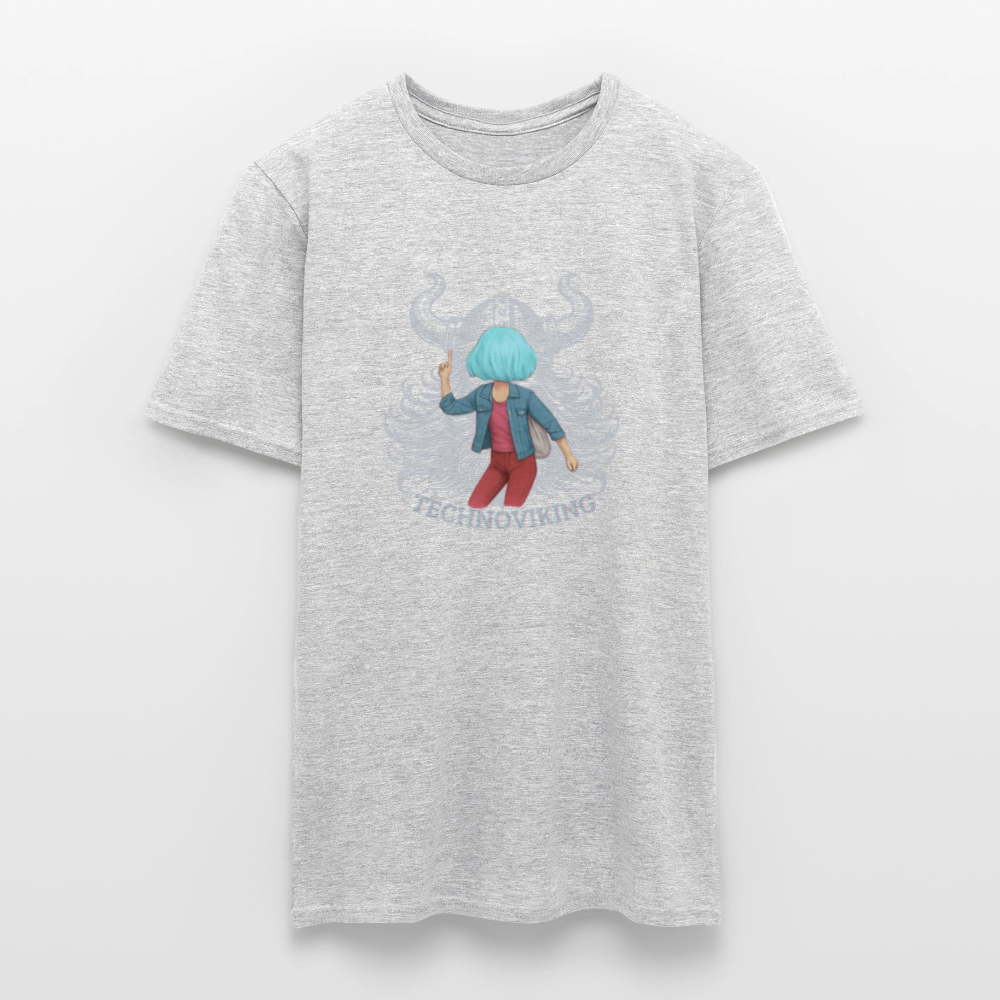 Technoviking protects blue haired girl - Männer T-Shirt - Grau meliert