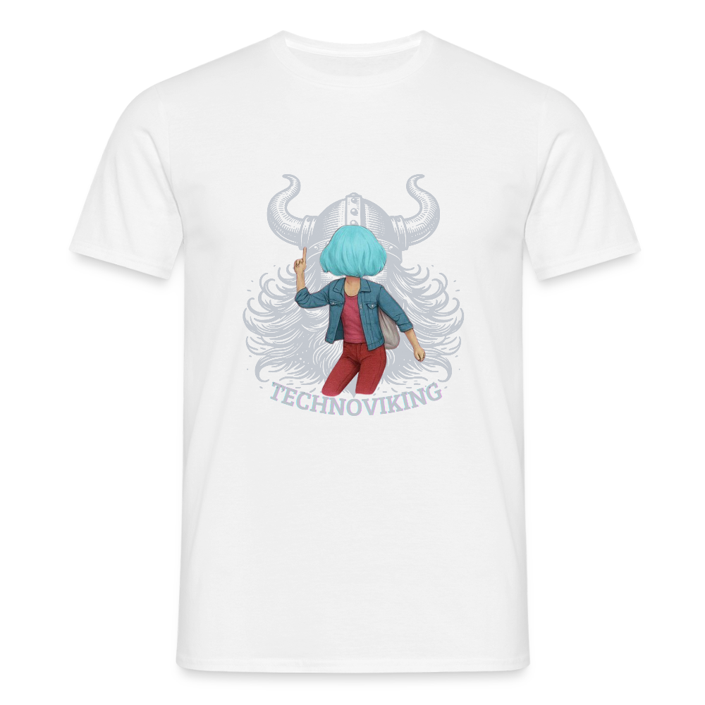 Technoviking protects blue haired girl - Männer T-Shirt - Weiß
