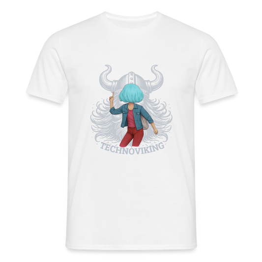 Technoviking protects blue haired girl - Männer T-Shirt - Weiß