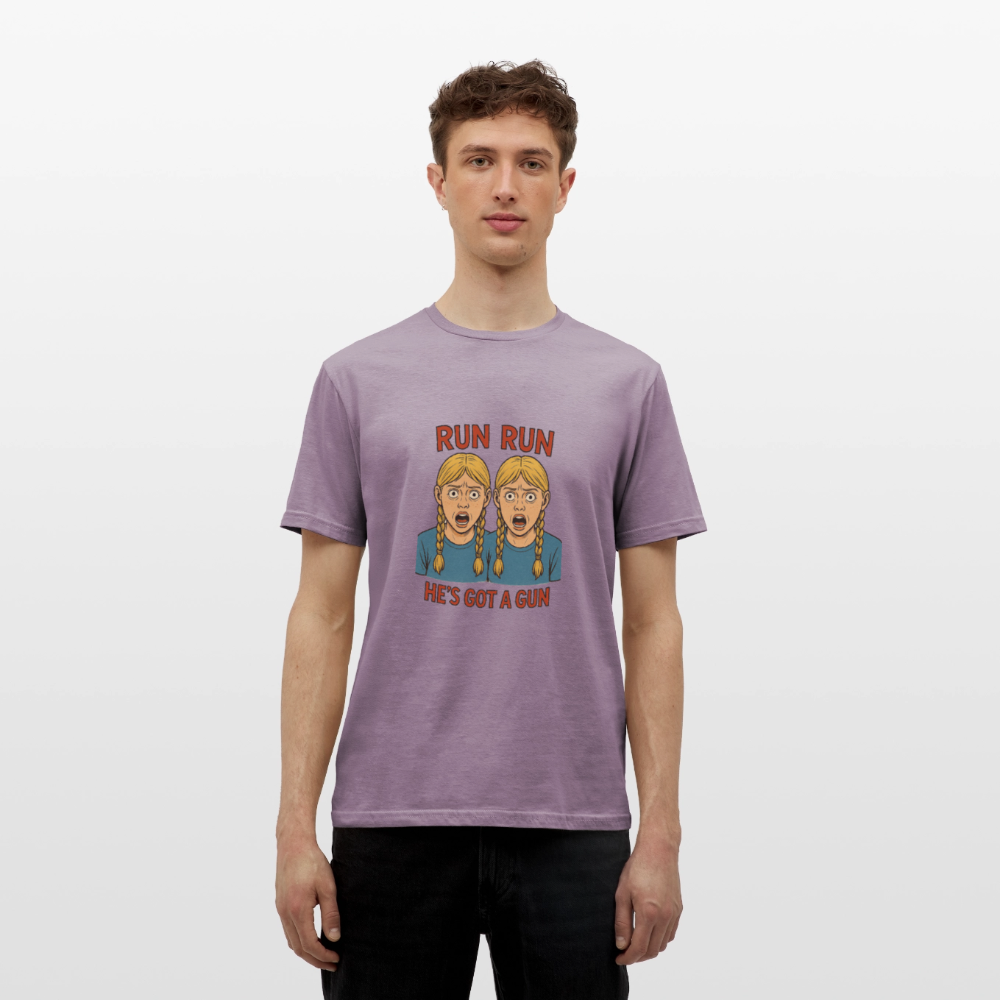 Zwillinge - run he´s got a gun - Männer T-Shirt - Lilagrau 