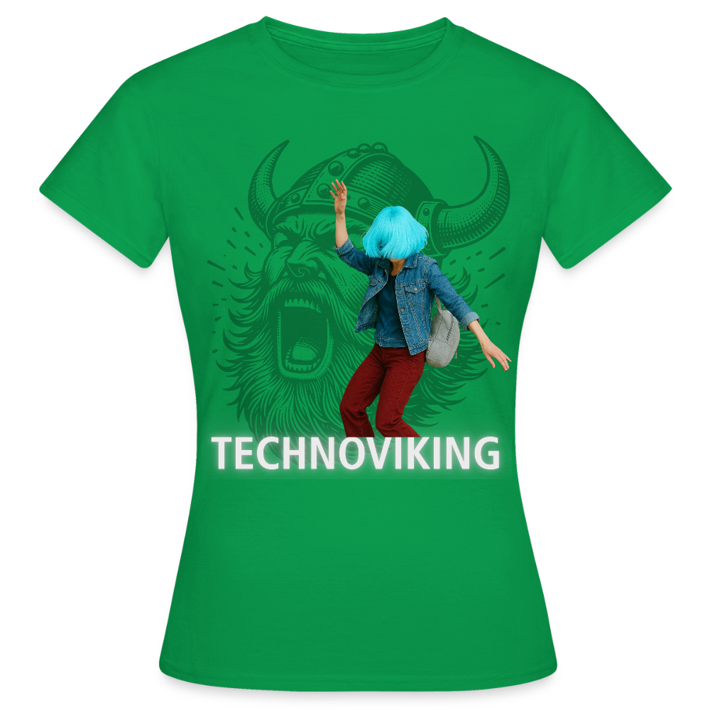 Technoviking protects blue haired girl - Frauen T-Shirt - Kelly Green