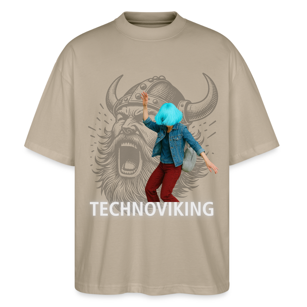 Technoviking protects blue haired girl - Stanley/Stella Oversized Unisex Bio T-Shirt Blaster - Steingrau