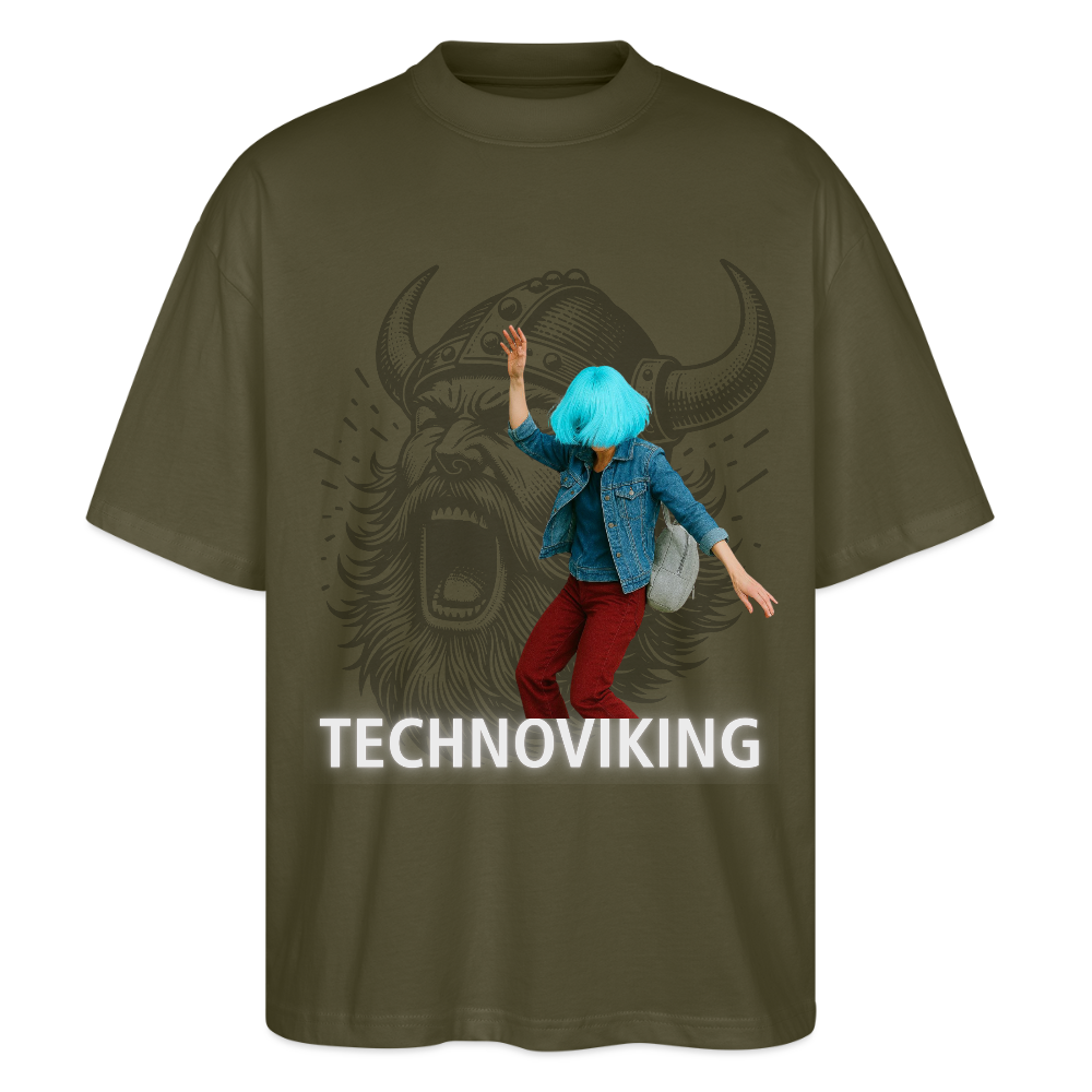 Technoviking protects blue haired girl - Stanley/Stella Oversized Unisex Bio T-Shirt Blaster - Khaki