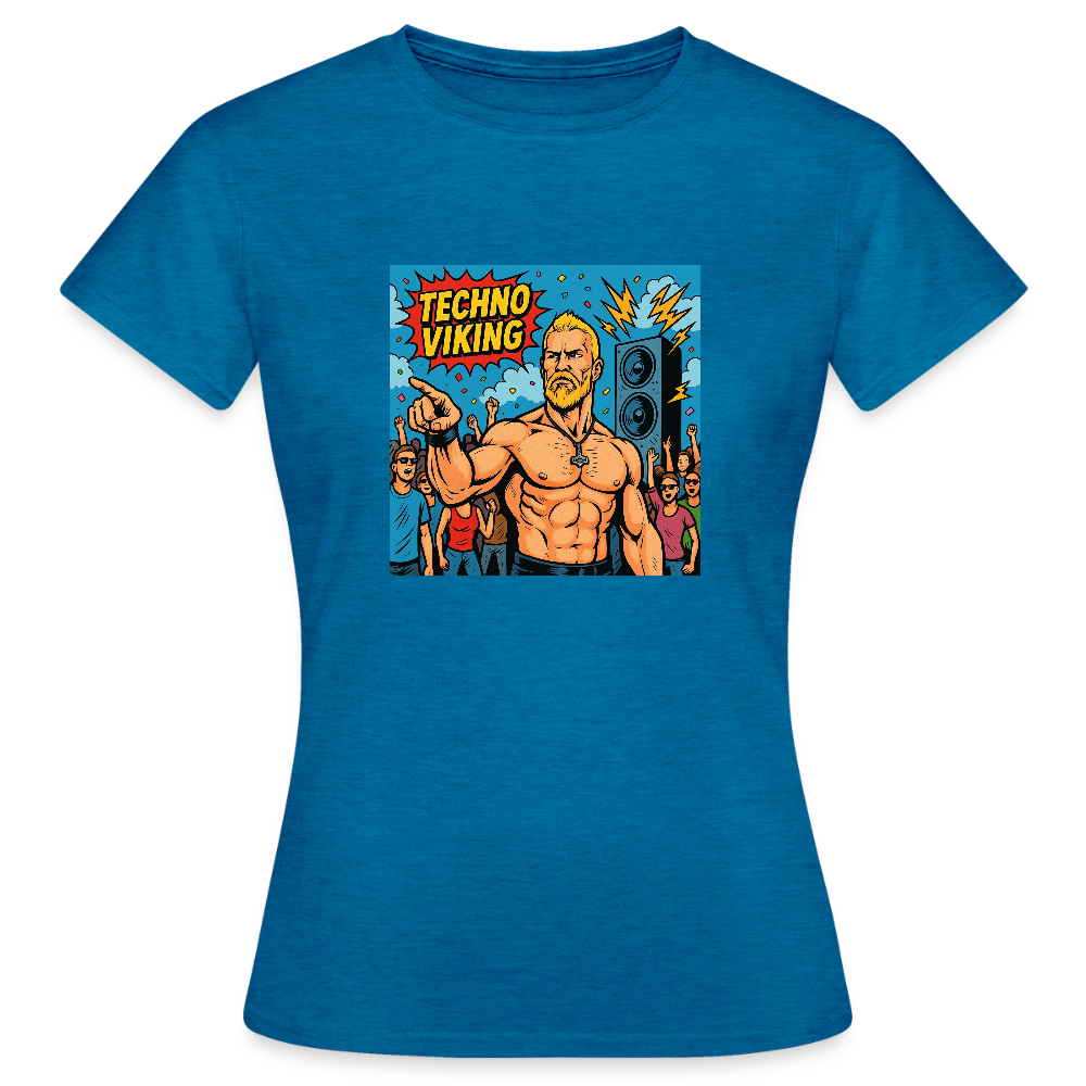 Technoviking Comic Frauen T-Shirt - Antikblaues Saphir meliert