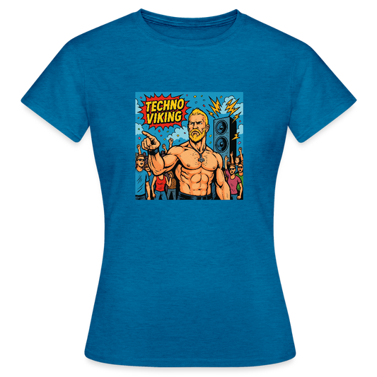 Technoviking Comic Frauen T-Shirt - Antikblaues Saphir meliert