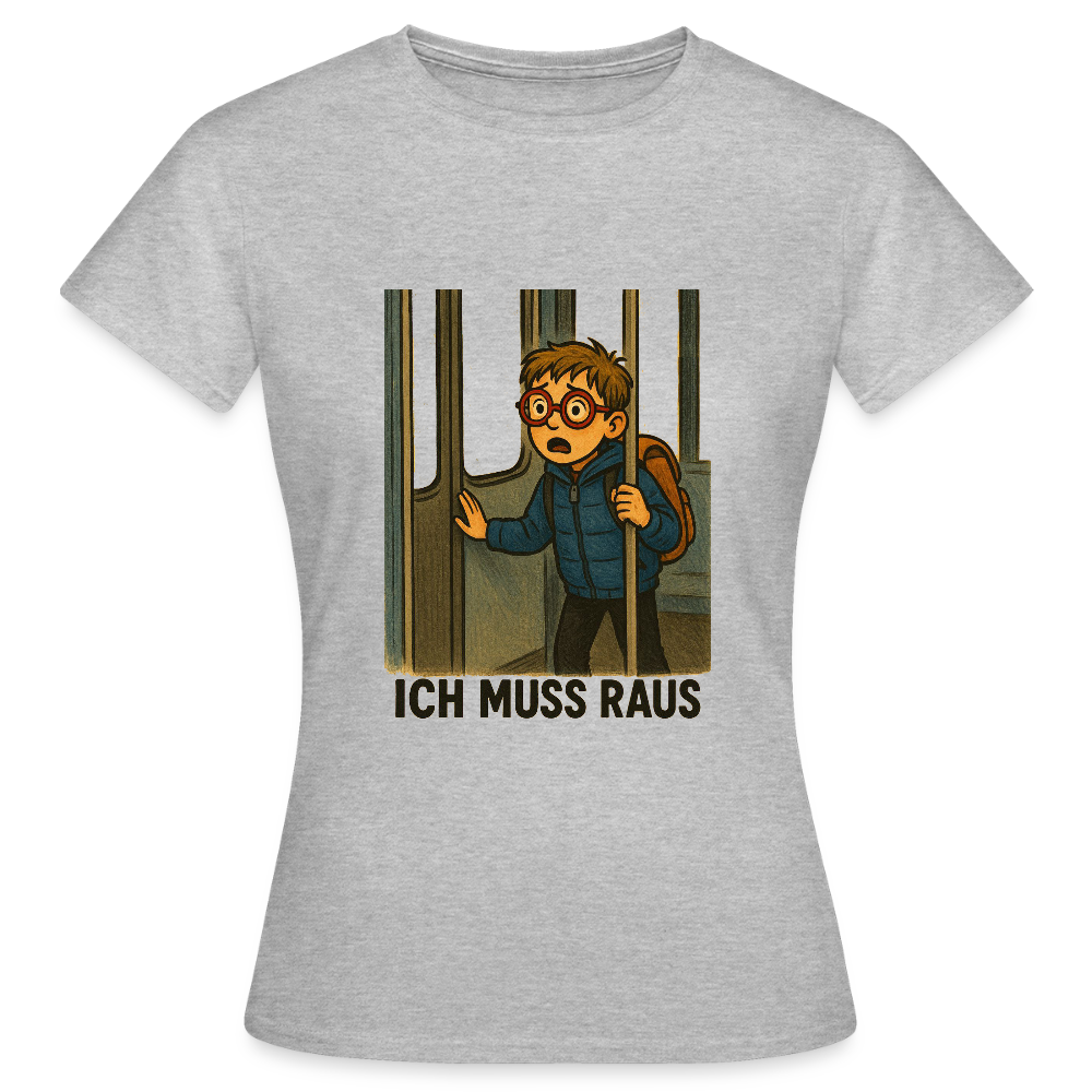 Junge im Bus ich muss raus - Frauen T-Shirt - Grau meliert