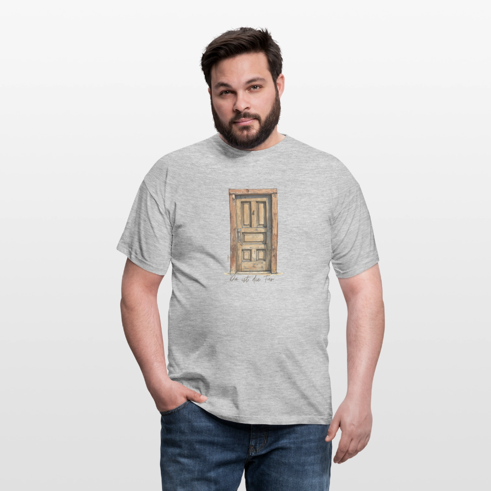 Da ist die Tür Sketch - Männer T-Shirt - Grau meliert