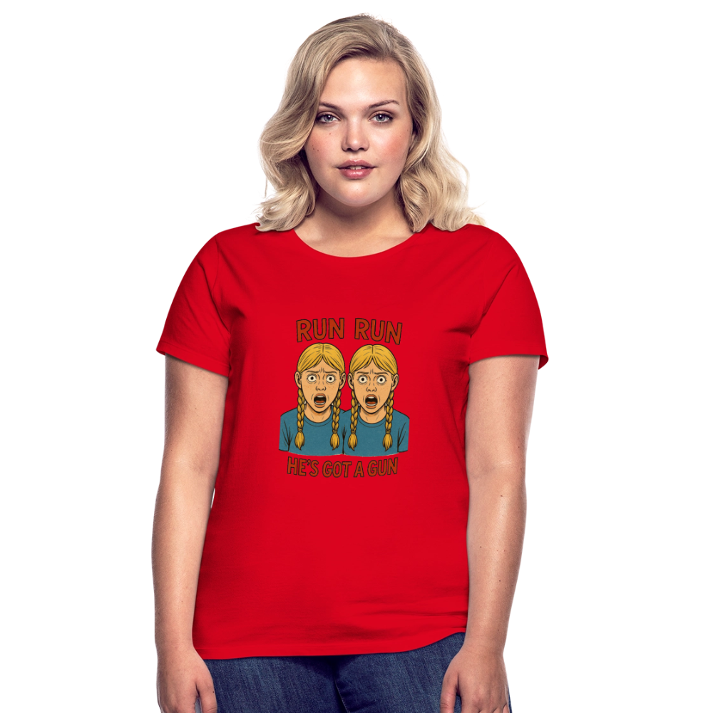 Zwillinge - run he´s got a gun - Frauen T-Shirt - Rot