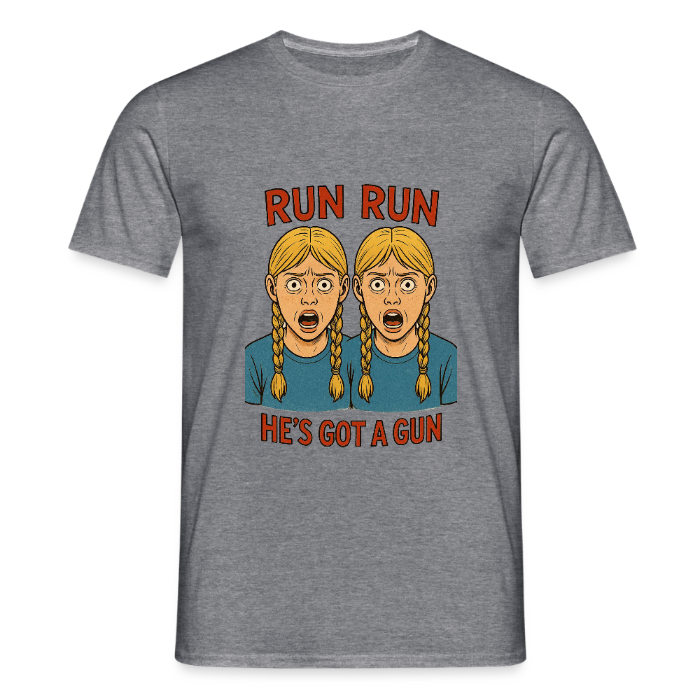 Zwillinge - run he´s got a gun - Männer T-Shirt - Graphit meliert