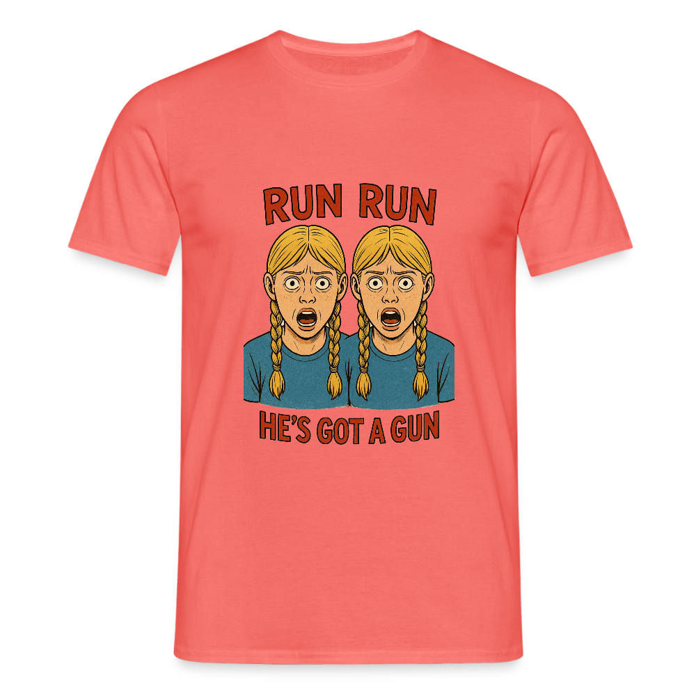 Zwillinge - run he´s got a gun - Männer T-Shirt - Koralle