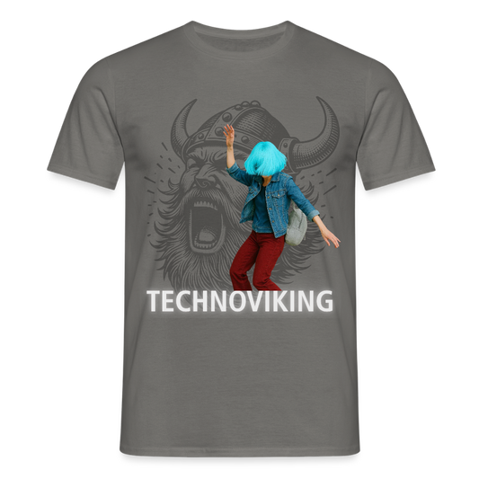 Technoviking protects blue haired girl - Männer T-Shirt - Graphit