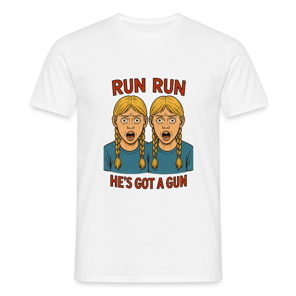 Zwillinge - run he´s got a gun - Männer T-Shirt - Weiß